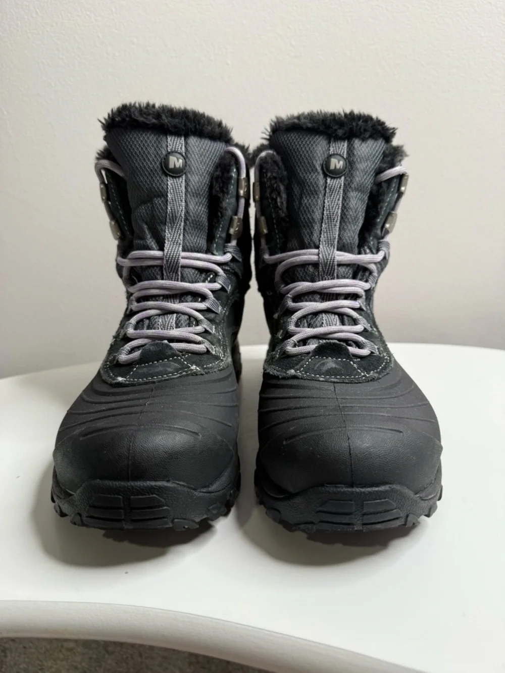 Merrell Women's Black Winter Hiking Boots with Light Purple Accent Laces